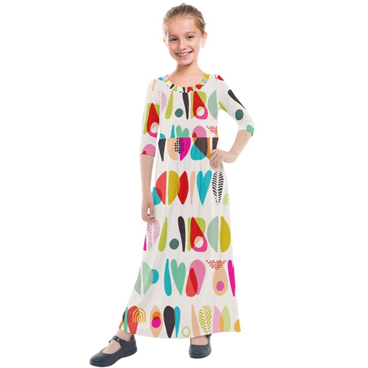 Scandinavian Folk Art Halfsies Kids  Quarter Sleeve Maxi Dress