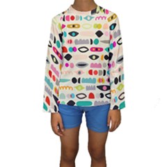 Scandinavian Folk Art Eye Spy Kids  Long Sleeve Swimwear by andStretch