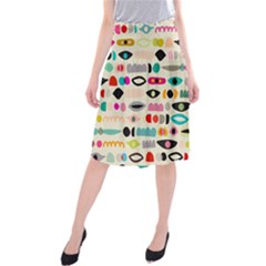 Scandinavian Folk Art Eye Spy Midi Beach Skirt by andStretch