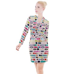 Scandinavian Folk Art Eye Spy Button Long Sleeve Dress by andStretch