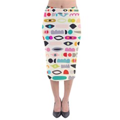 Scandinavian Folk Art Eye Spy Velvet Midi Pencil Skirt by andStretch