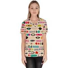 Scandinavian Folk Art Eye Spy Women s V-neck Scrub Top by andStretch