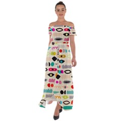 Scandinavian Folk Art Eye Spy Off Shoulder Open Front Chiffon Dress by andStretch