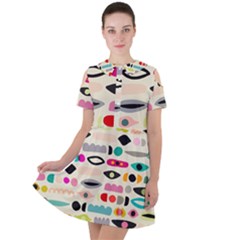 Scandinavian Folk Art Eye Spy Short Sleeve Shoulder Cut Out Dress  by andStretch