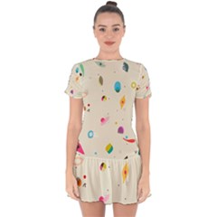 Dots, Spots, And Whatnot Drop Hem Mini Chiffon Dress by andStretch