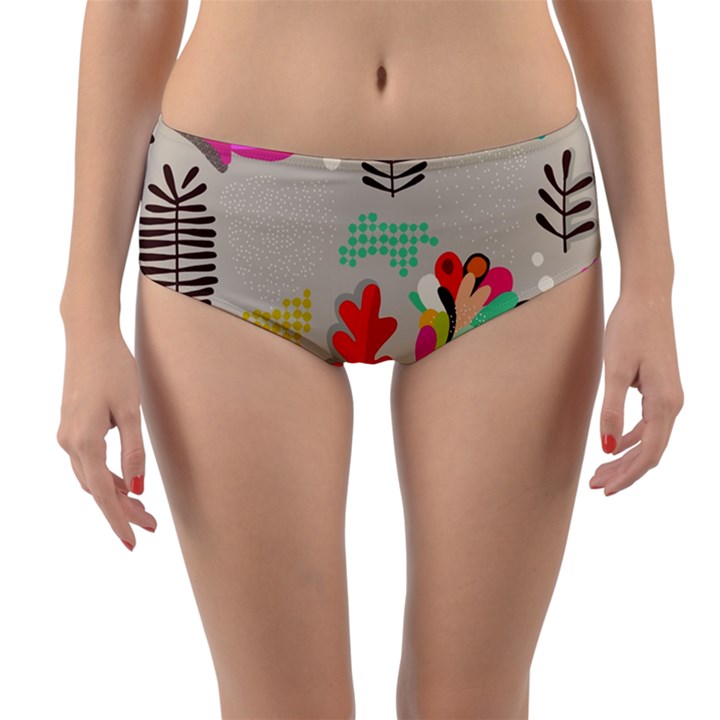 Scandinavian Foliage Fun Reversible Mid-Waist Bikini Bottoms