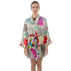 Scandinavian Foliage Fun Long Sleeve Satin Kimono by andStretch