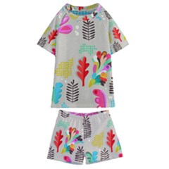 Scandinavian Foliage Fun Kids  Swim Tee And Shorts Set by andStretch