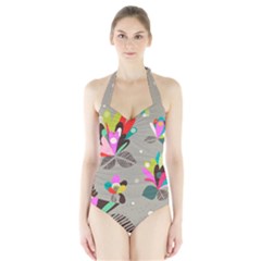 Scandinavian Flower Shower Halter Swimsuit by andStretch