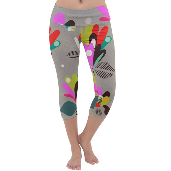 Scandinavian Flower Shower Capri Yoga Leggings