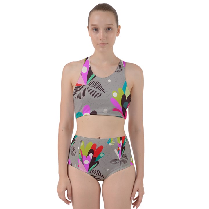 Scandinavian Flower Shower Racer Back Bikini Set