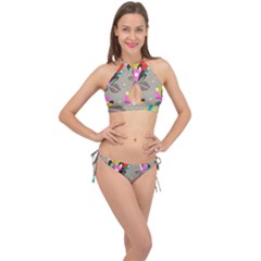 Scandinavian Flower Shower Cross Front Halter Bikini Set by andStretch