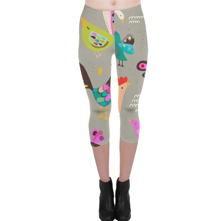 Scandinavian Birds Feather Weather Capri Leggings 