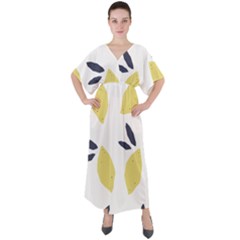 Laser Lemons V-neck Boho Style Maxi Dress by andStretch