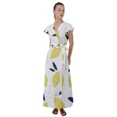 Laser Lemons Flutter Sleeve Maxi Dress by andStretch