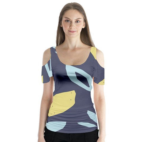 Laser Lemon Navy Butterfly Sleeve Cutout Tee  by andStretch