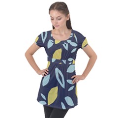 Laser Lemon Navy Puff Sleeve Tunic Top by andStretch