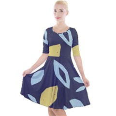 Laser Lemon Navy Quarter Sleeve A-line Dress by andStretch