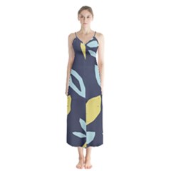 Laser Lemon Navy Button Up Chiffon Maxi Dress by andStretch