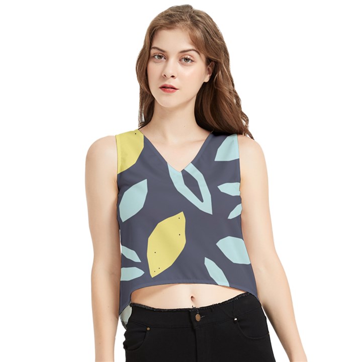 Laser Lemon Navy V-Neck Cropped Tank Top