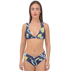 Laser Lemon Navy Double Strap Halter Bikini Set by andStretch