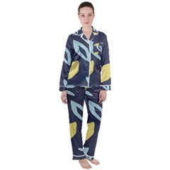 Laser Lemon Navy Satin Long Sleeve Pyjamas Set by andStretch