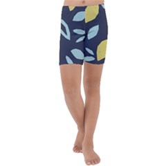 Laser Lemon Navy Kids  Lightweight Velour Capri Yoga Leggings by andStretch