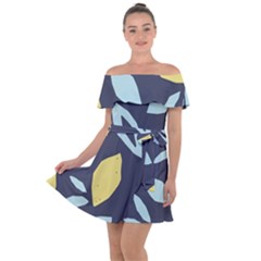 Laser Lemon Navy Off Shoulder Velour Dress by andStretch