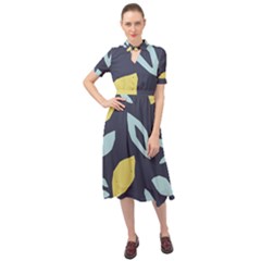 Laser Lemon Navy Keyhole Neckline Chiffon Dress by andStretch