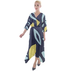 Laser Lemon Navy Quarter Sleeve Wrap Front Maxi Dress