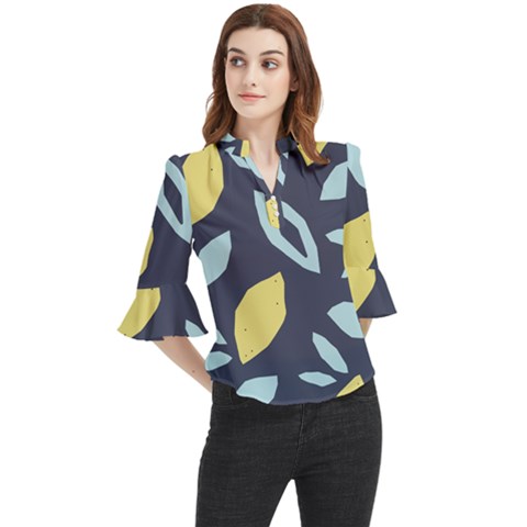 Laser Lemon Navy Loose Horn Sleeve Chiffon Blouse by andStretch