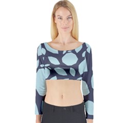 Orchard Fruits In Blue Long Sleeve Crop Top by andStretch