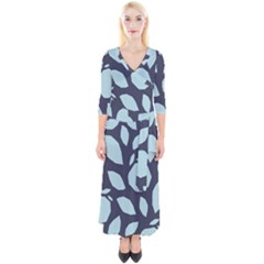 Orchard Fruits In Blue Quarter Sleeve Wrap Maxi Dress by andStretch