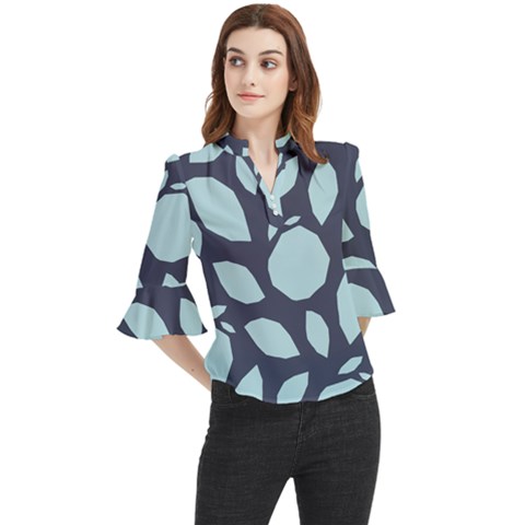 Orchard Fruits In Blue Loose Horn Sleeve Chiffon Blouse by andStretch