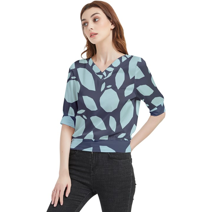 Orchard Fruits in Blue Quarter Sleeve Blouse