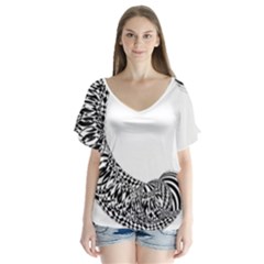 Letter C  V-neck Flutter Sleeve Top by Sabelacarlos