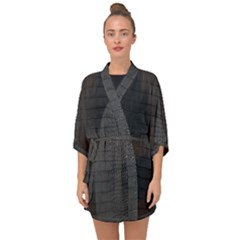 Black Alligator Skin Half Sleeve Chiffon Kimono by LoolyElzayat