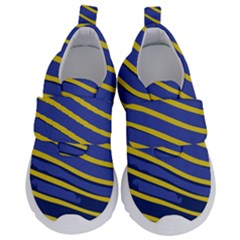 Yellow Blue Stripped Fish Kids  Velcro No Lace Shoes