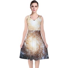 Galaxy Space V-neck Midi Sleeveless Dress  by Sabelacarlos