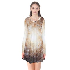 Galaxy Space Long Sleeve V-neck Flare Dress by Sabelacarlos