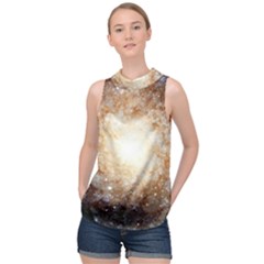 Galaxy Space High Neck Satin Top by Sabelacarlos