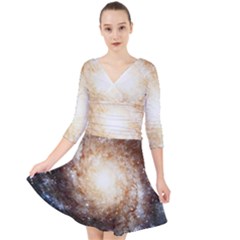 Galaxy Space Quarter Sleeve Front Wrap Dress by Sabelacarlos