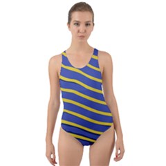 Yellow Blue Stripped Fish Cut-out Back One Piece Swimsuit by LoolyElzayat