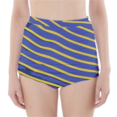 Yellow Blue Stripped Fish High-waisted Bikini Bottoms by LoolyElzayat