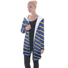 Yellow Blue Stripped Fish Longline Hooded Cardigan by LoolyElzayat