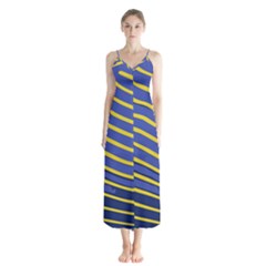 Yellow Blue Stripped Fish Button Up Chiffon Maxi Dress by LoolyElzayat