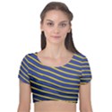 Yellow Blue Stripped Fish Velvet Short Sleeve Crop Top  View1