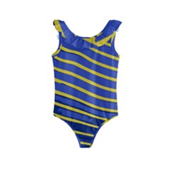 Yellow Blue Stripped Fish Kids  Frill Swimsuit by LoolyElzayat