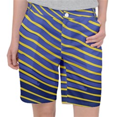 Yellow Blue Stripped Fish Pocket Shorts by LoolyElzayat