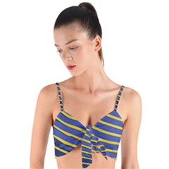 Yellow Blue Stripped Fish Woven Tie Front Bralet by LoolyElzayat